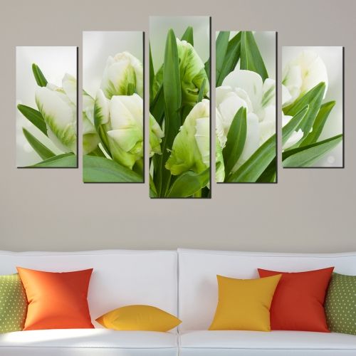 Canvas art set Tulips in white and green 