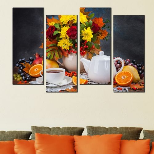 wall art with tea and flowers