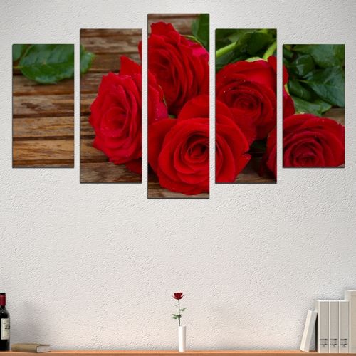 Canvas art decoration red roses on wooden background