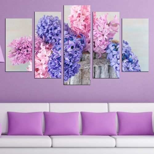 Canvas art set jentle spring flowers pink purple