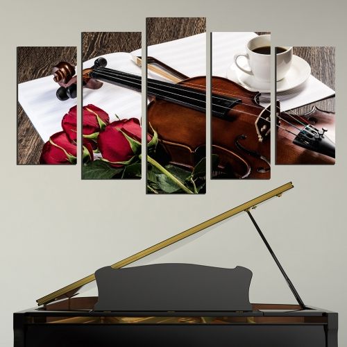 Canvas art set for home decoration composition with violin and roses