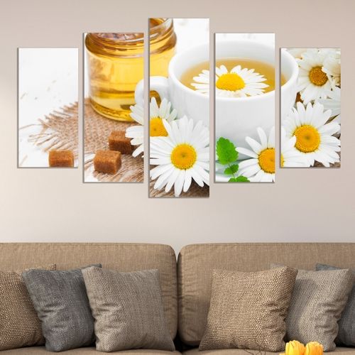Modern canvas art chamomile tea for kitchen