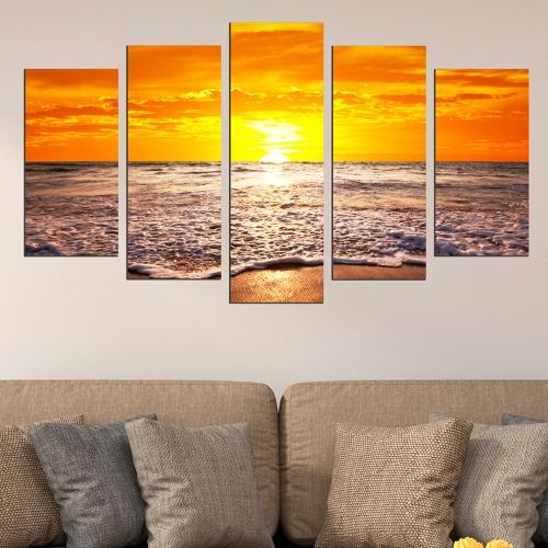 Modern canvas art sunset sea beach sky orange