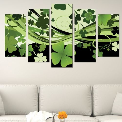Floral canvas art with clovers for luck in green and black