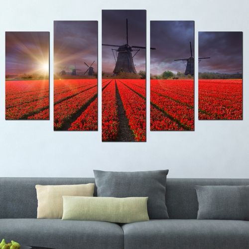 Canvas wall art set Dutch windmills