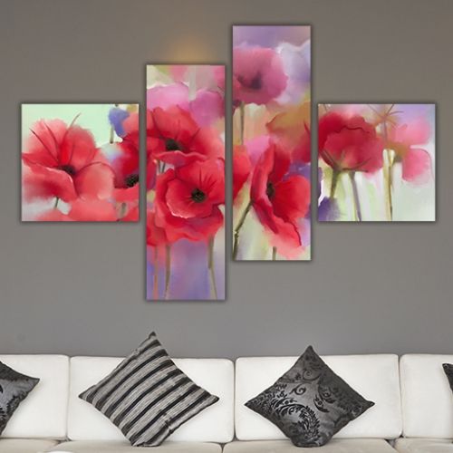 0240 Wall art decoration (set of 4 pieces) Poppies