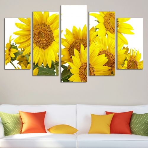 0204 Wall art decoration (set of 5 pieces) Sunflowers