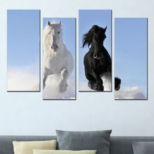 canvas wall art for living room Black and white horses