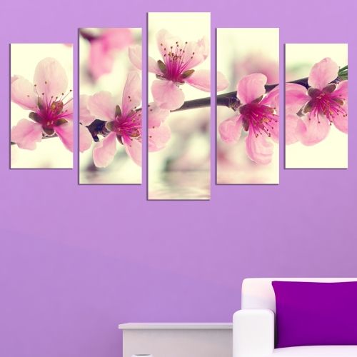 Canvas art set for decoration Branch with pink blossoms
