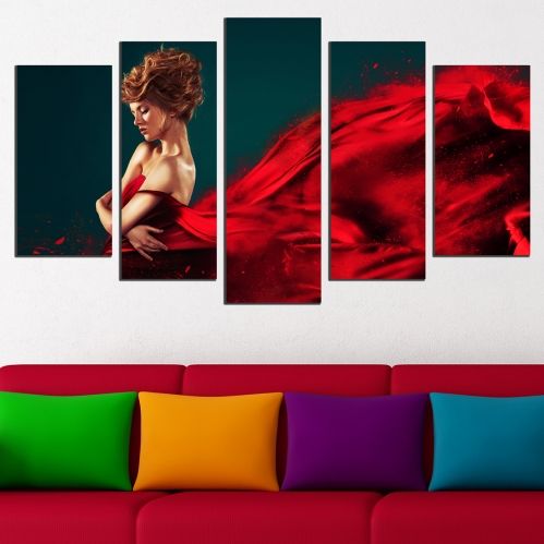 0562 Wall art decoration (set of 5 pieces) Red dress