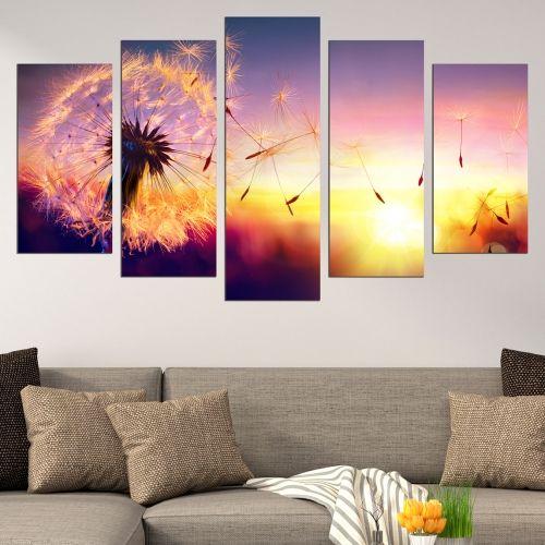 wall art decoration dandelions in yellow and blue