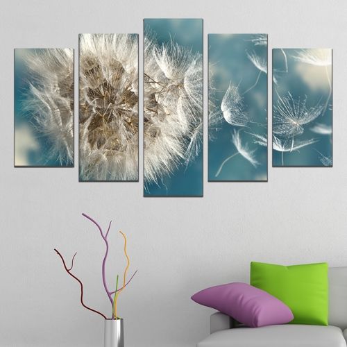 wall art decoration dandelion in white and blue