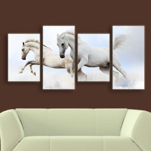 Wall decoration with white horses