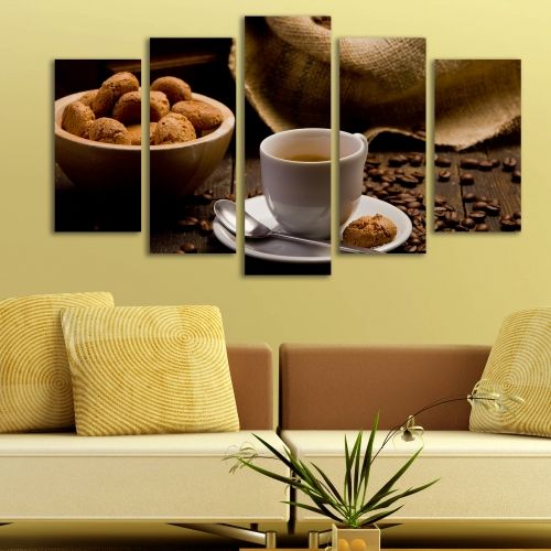 Wall art panels with coffee
