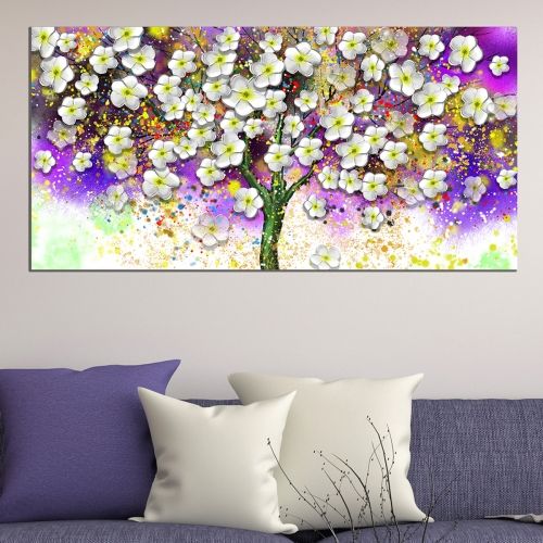canvas wall art spring flowers in white, purple, yellow