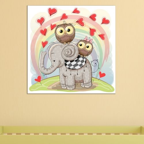 Painting for kids room elephant and owl