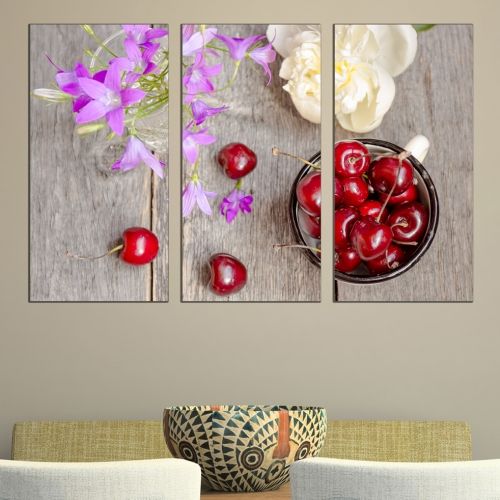 0759 Wall art decoration (set of 3 pieces) Composition with cherries