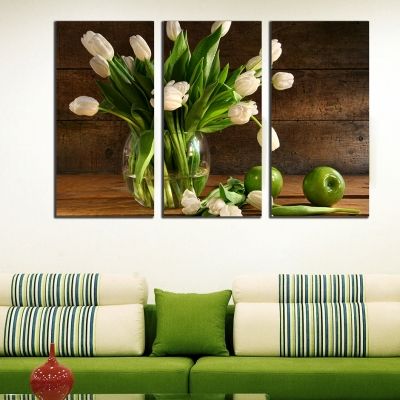 0239_1 Wall art decoration (set of 3 pieces) Tulips and apples