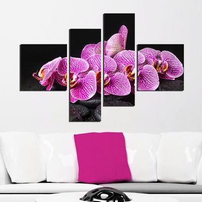 0260_2 Wall art decoration (set of 4 pieces) Purple orchids