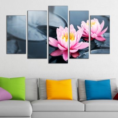 0262 Wall art decoration (set of 5 pieces) Water lilies