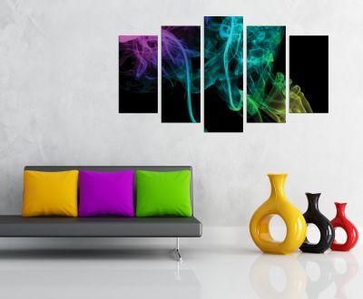 Abstract wall art with color smoke on black background
