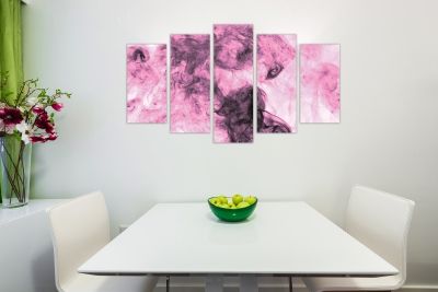 Abstract wall art with pink smoke on black background