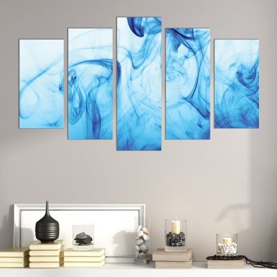 0279 Abstract wall art decoration (set of 5 pieces) White and blue