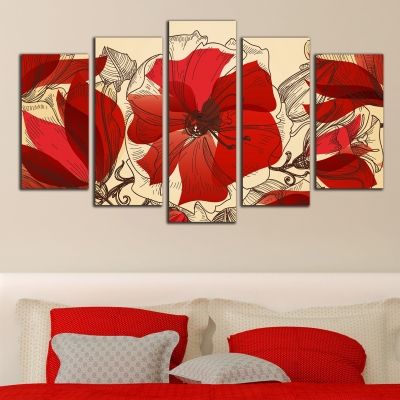 0288 Floral art decoration (set of 5 pieces) Red flowers