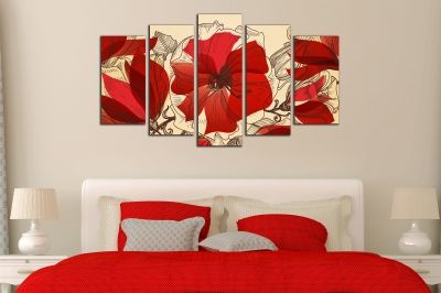 Floral canvas wall art in red