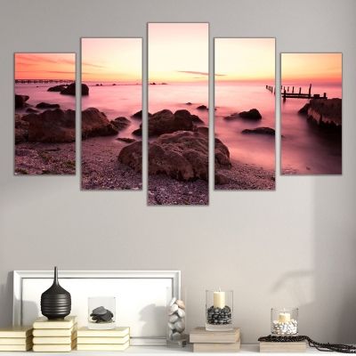 0308 Wall art decoration (set of 5 pieces)  Sunset over the coast