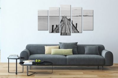 Canvas fine art decoration with black and white sea landscape