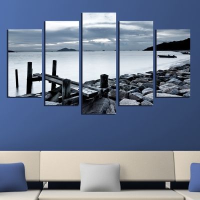 Canvas wall art Sea landscape in black and white
