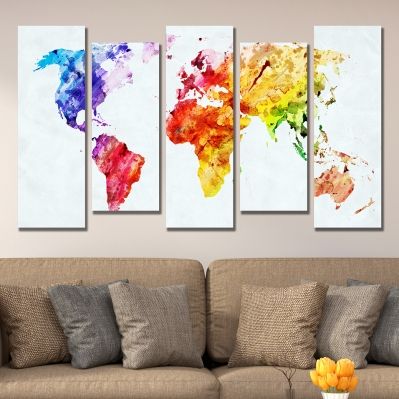 0336 Wall art decoration (set of 5 pieces) Abstract map