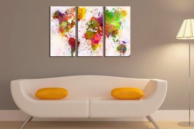 Canvas wall art set of 3 pieces world map