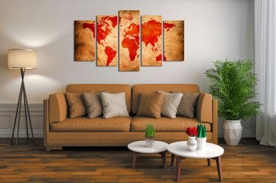Wall art panels decoration 5 pices ancient map