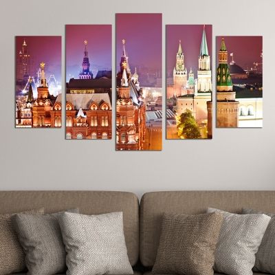 0377 Wall art decoration (set of 5 pieces) Moscow at night
