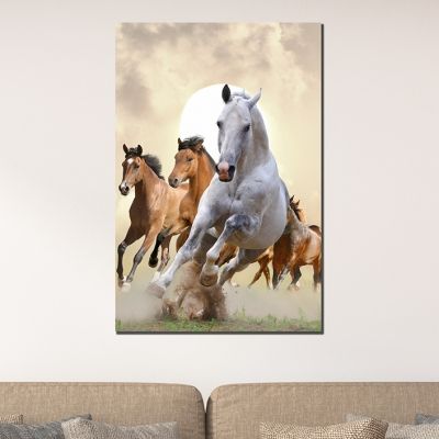 Wall art decoration brown and white Horses