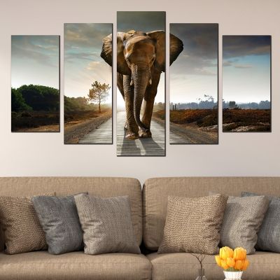 Canvas and pvc wall art set of 5 pices with elephant
