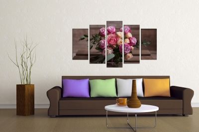 Floral canvas art with roses on brown background