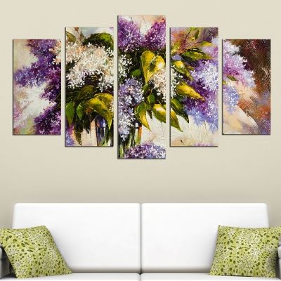 0436 Wall art decoration (set of 5 pieces) Lilac in a vase