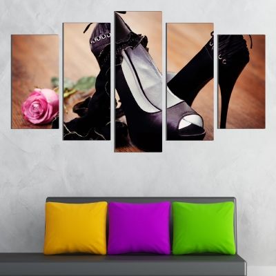 Canvas art set for decoration black High heels shoes