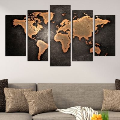 Modern abstract wall decoration set with old map