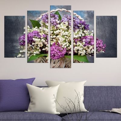 0452 Wall art decoration (set of 5 pieces) Lilac in a basket