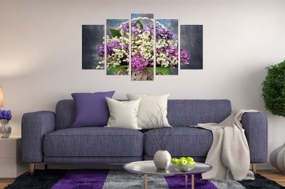  Art canvas decoration for wall with lilac in a basket