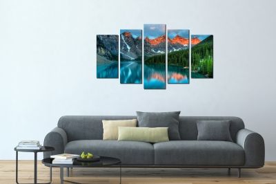 canvas print decoration in blue and green with mountain landscape