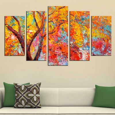 0460 Wall art decoration (set of 5 pieces) Colorful tree