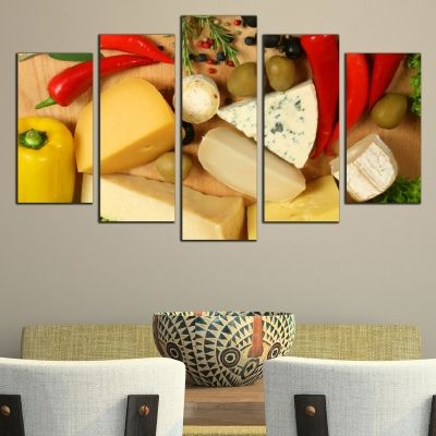 0485 Wall art decoration (set of 5 pieces) Composition with cheese