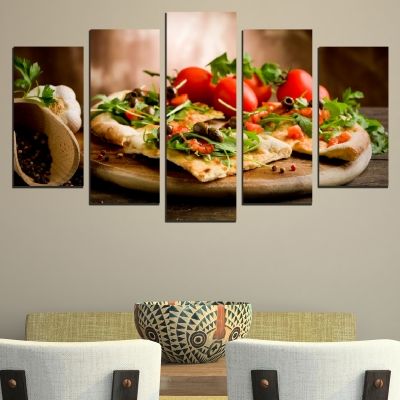 0489 Wall art decoration (set of 5 pieces) Vegetarian pizza