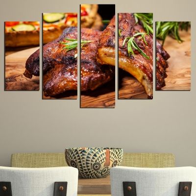 0490 Wall art decoration (set of 5 pieces) BBQ spare ribs