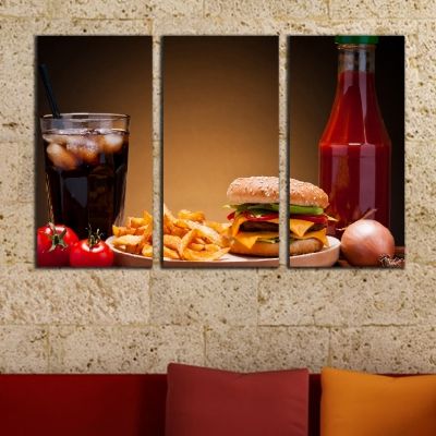 0494 Wall art decoration (set of 3 pieces) Burger menu